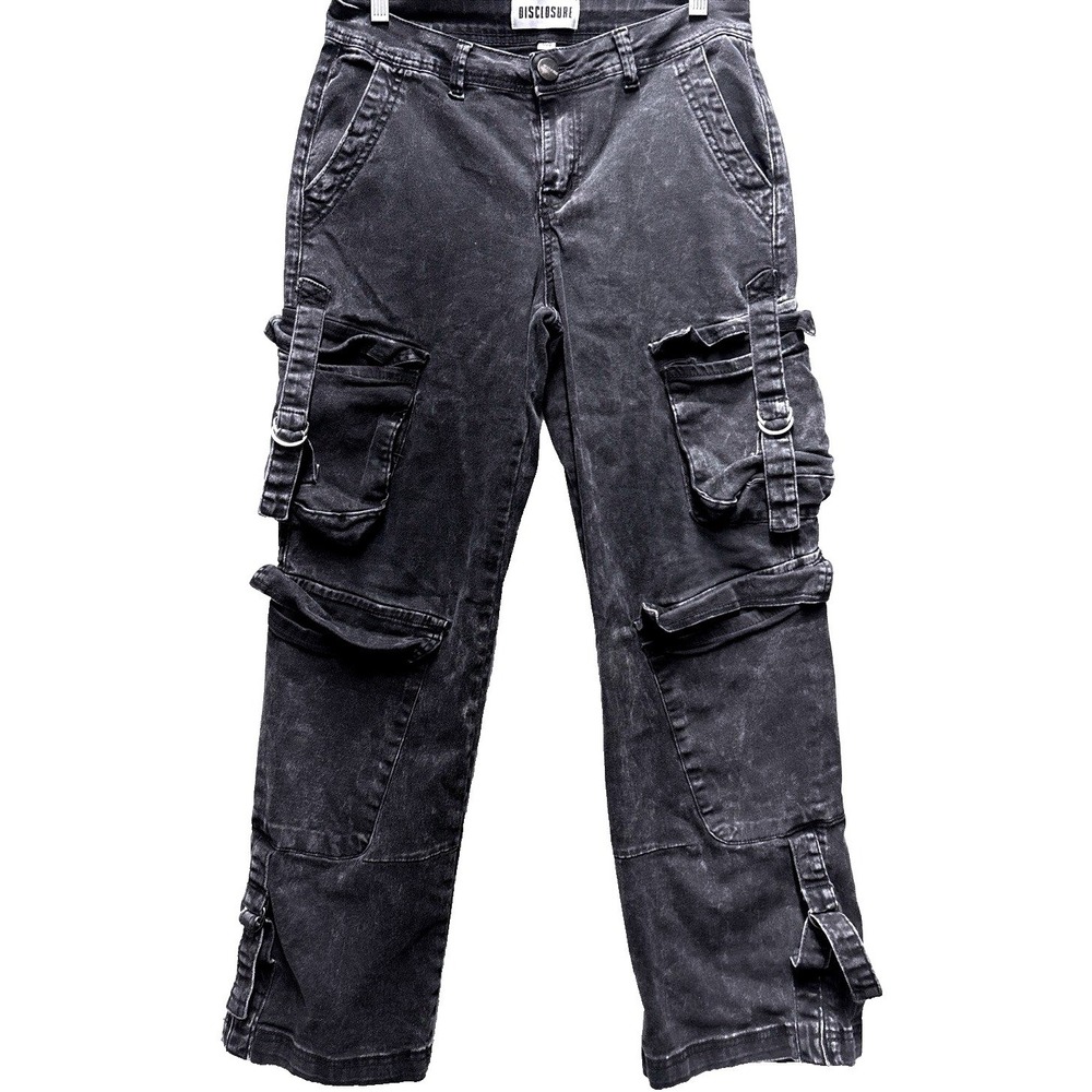 Disclosure Washed Black Cargo Pants Acid Wash Multi Pocket Utility Size‎ 7/28